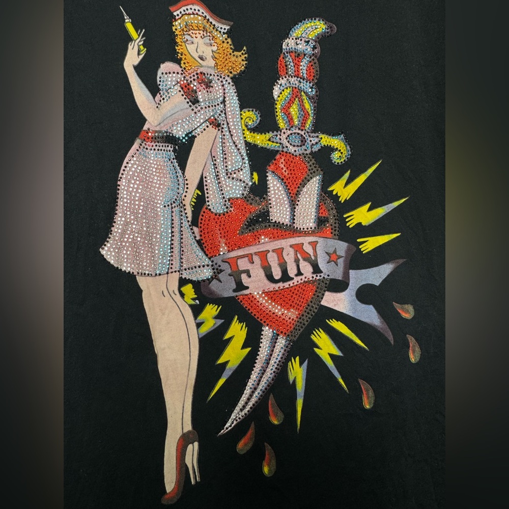 Vintage Ed Hardy & Christian Audigier Graphic Naughty Nurse Tee HTF